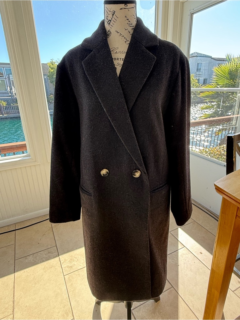 Wool Club Monaco dark charcoal Double-Breasted Pea Coat